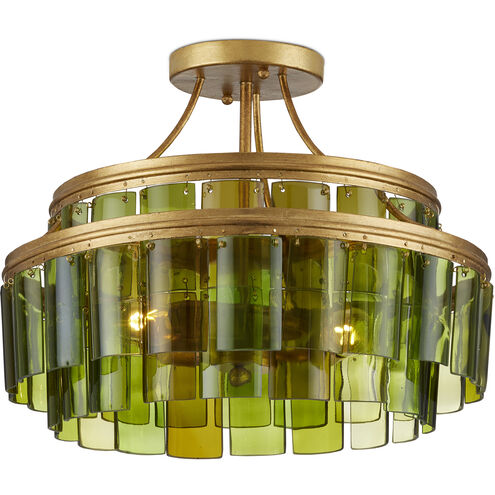 Vintner 3 Light 15.5 inch Contemporary Gold Leaf and Green Semi-Flush Mount Ceiling Light