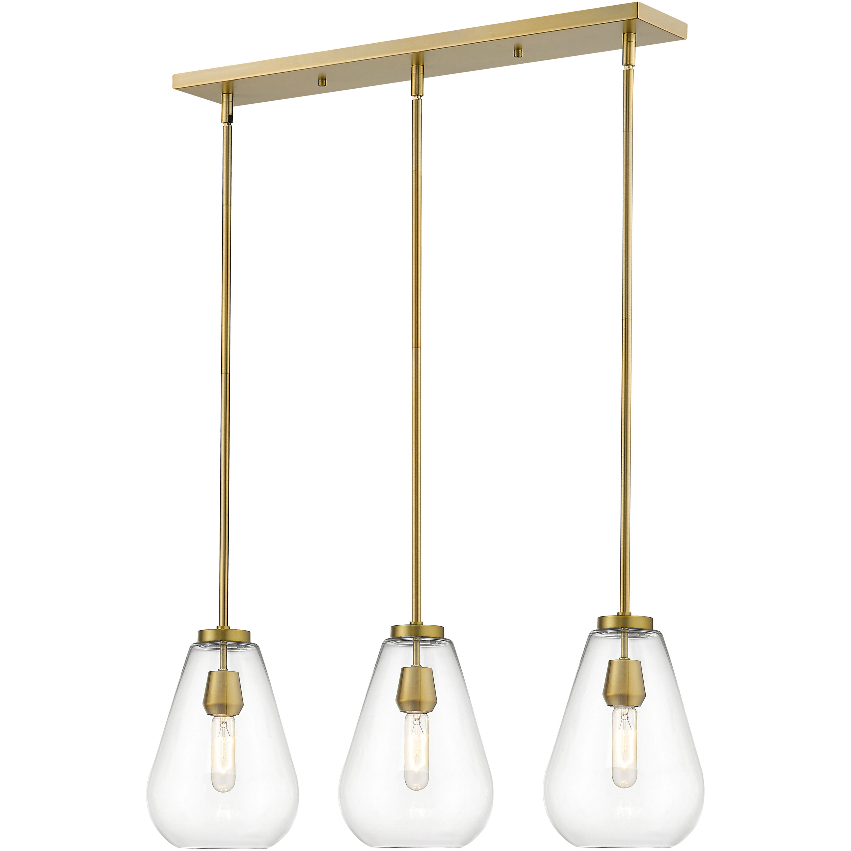 Ayra 3 Light 36 inch Olde Brass Linear Chandelier Ceiling Light