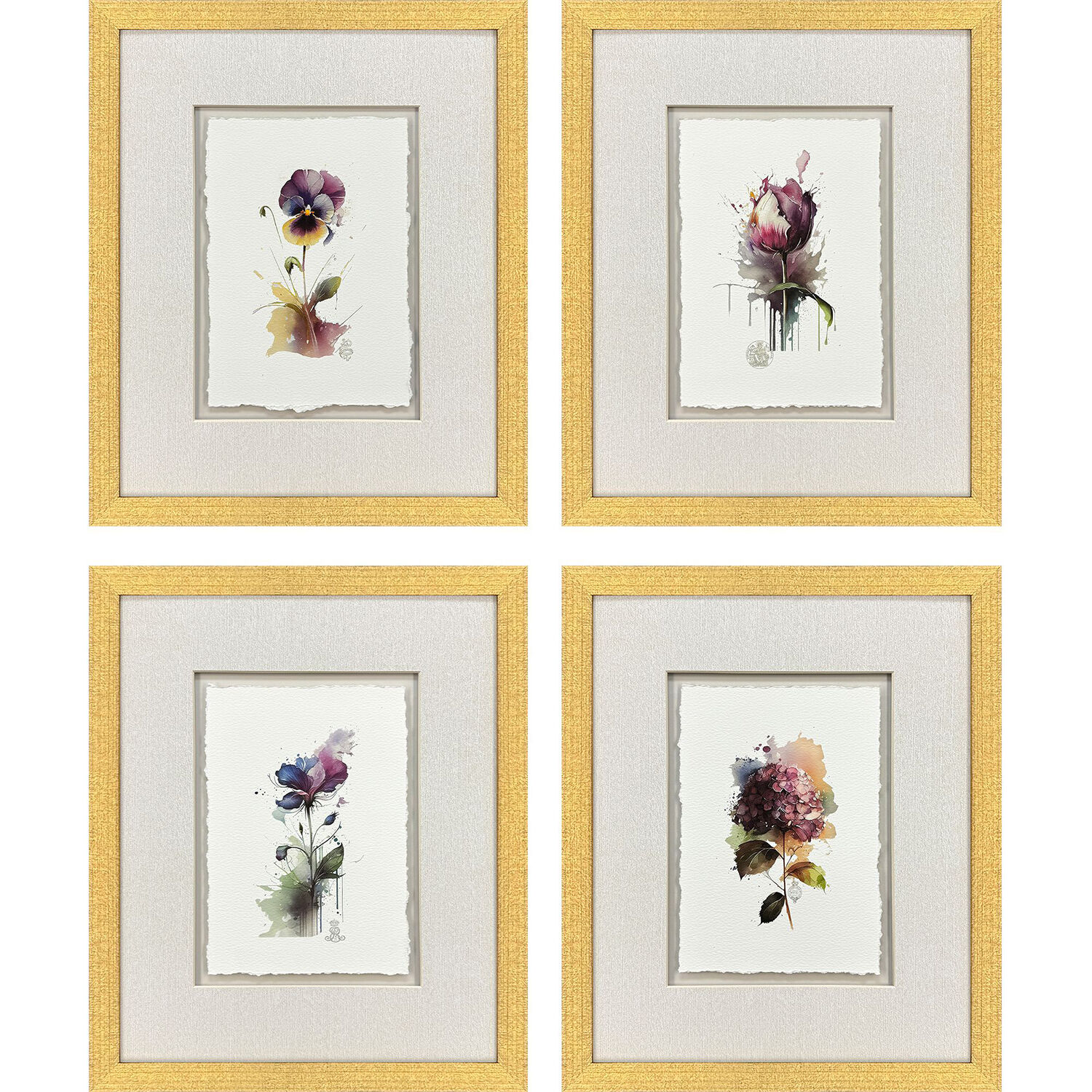 Fleurs Purple and Green and Pink and Multi Framed Art