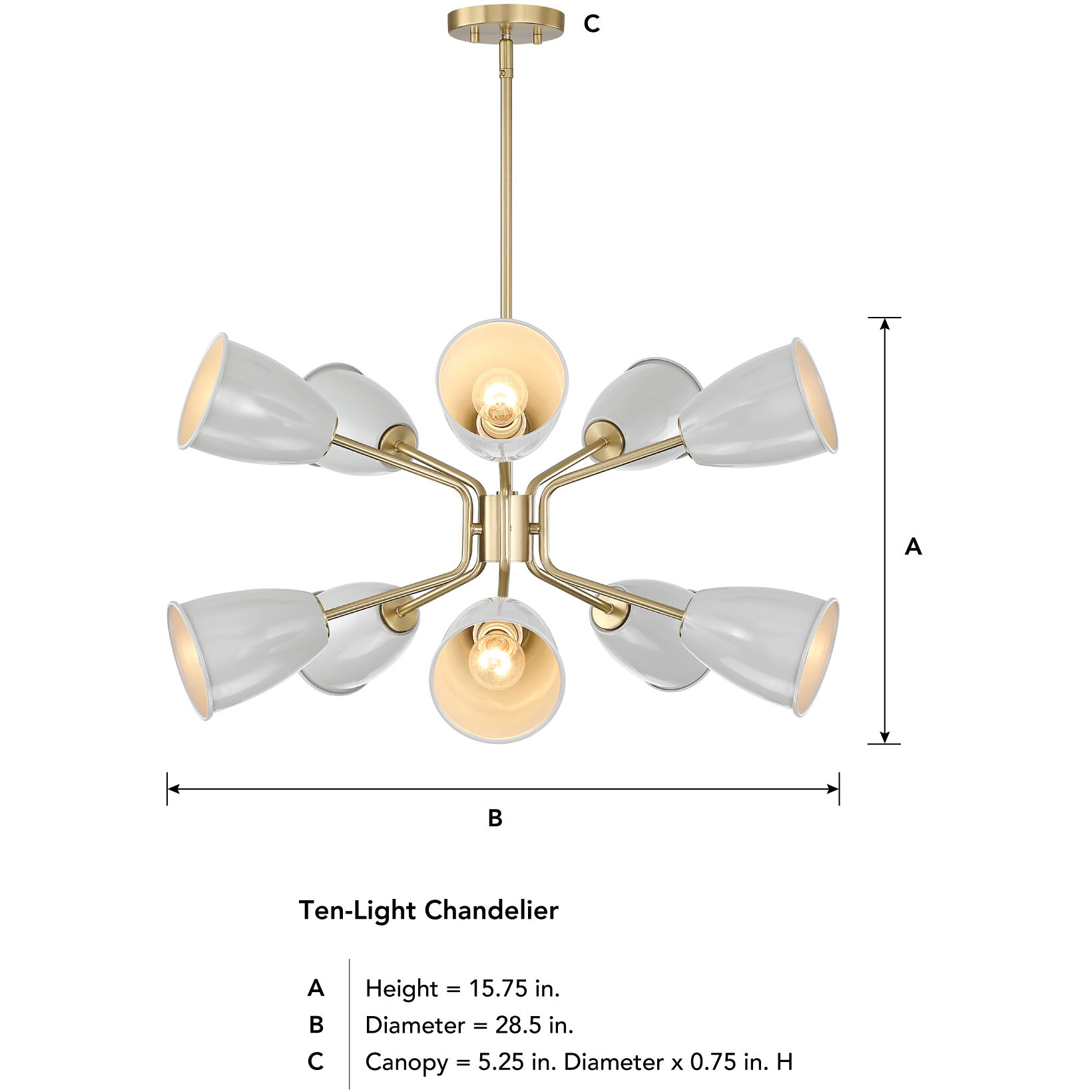 Biba 10 Light 28.5 inch Brushed Gold Chandelier Ceiling Light