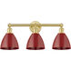 Plymouth Dome 3 Light 25.5 inch Satin Gold Bath Vanity Light Wall Light in Red, Cone