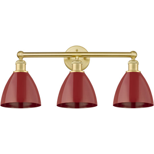 Plymouth Dome 3 Light 25.5 inch Satin Gold Bath Vanity Light Wall Light in Red, Cone