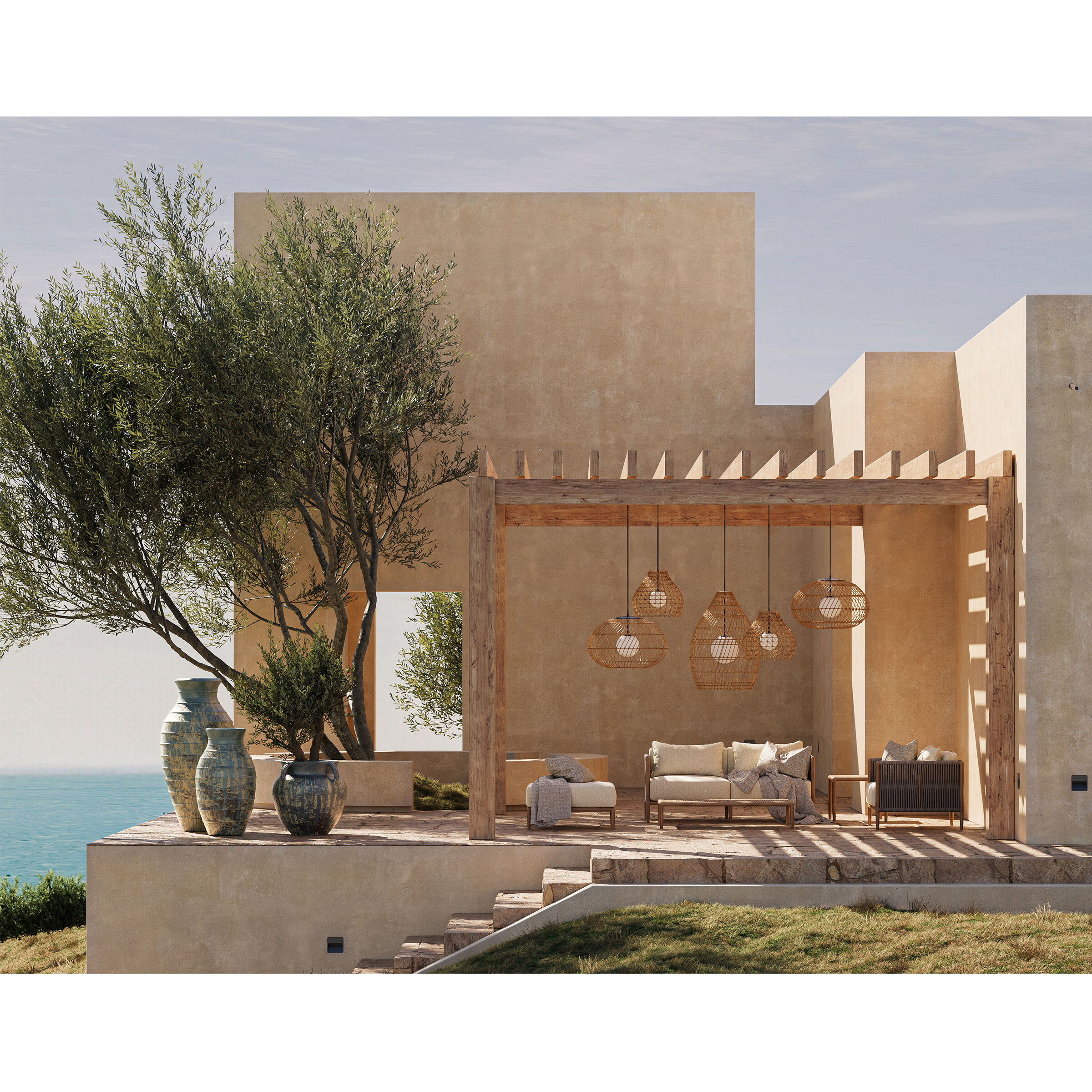 Fishtrap 1 Light 29.5 inch Natural/Black/Frosted White Outdoor Pendant