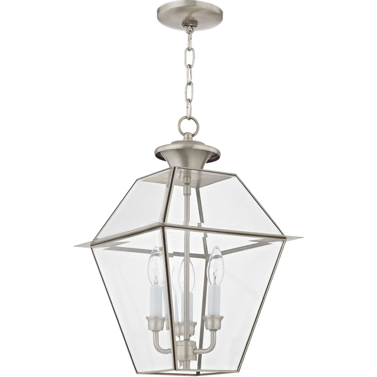 Westover 3 Light 12 inch Brushed Nickel Outdoor Pendant Lantern