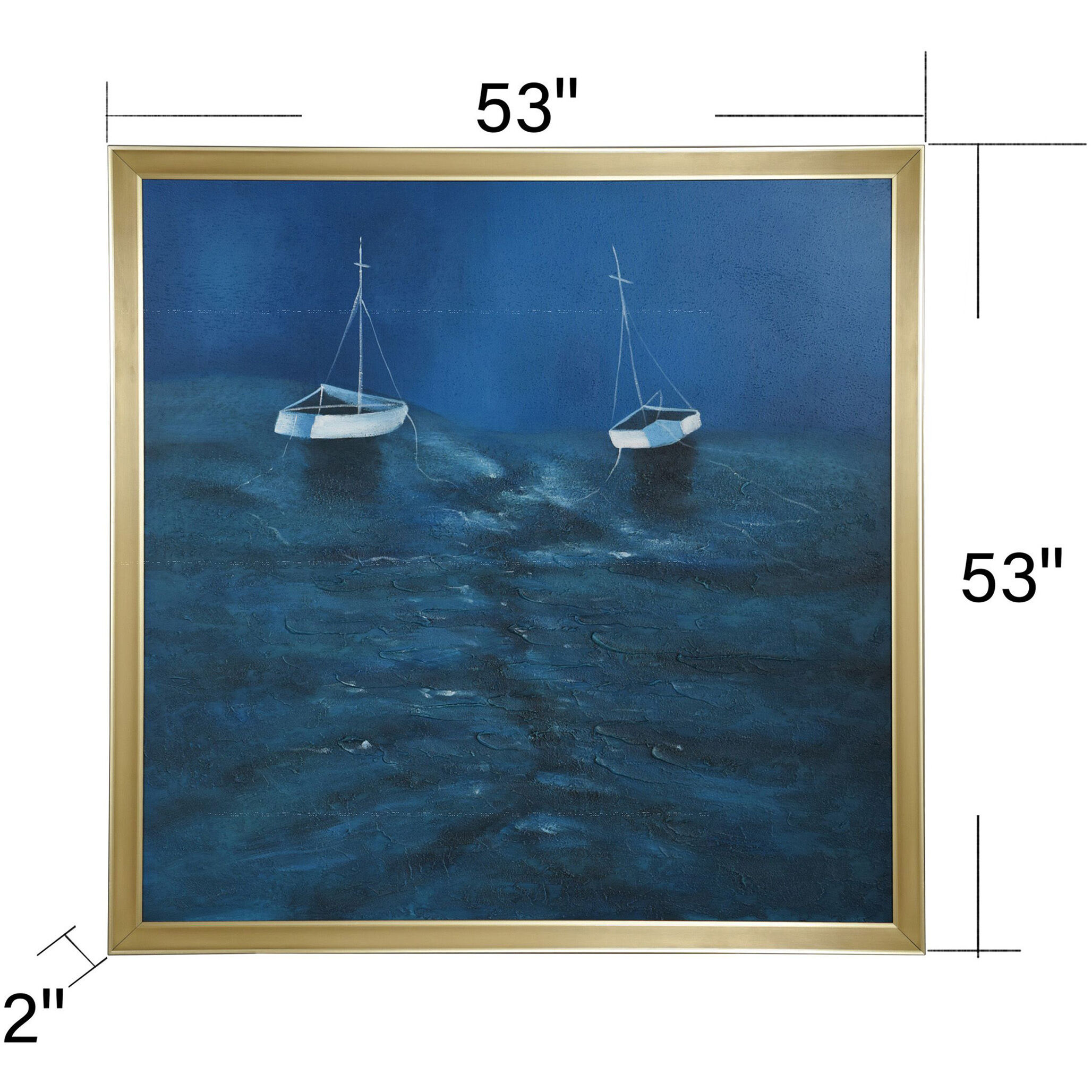Blue Water Sailboat Blue and White and Navy and Gold and Natural Wall Art