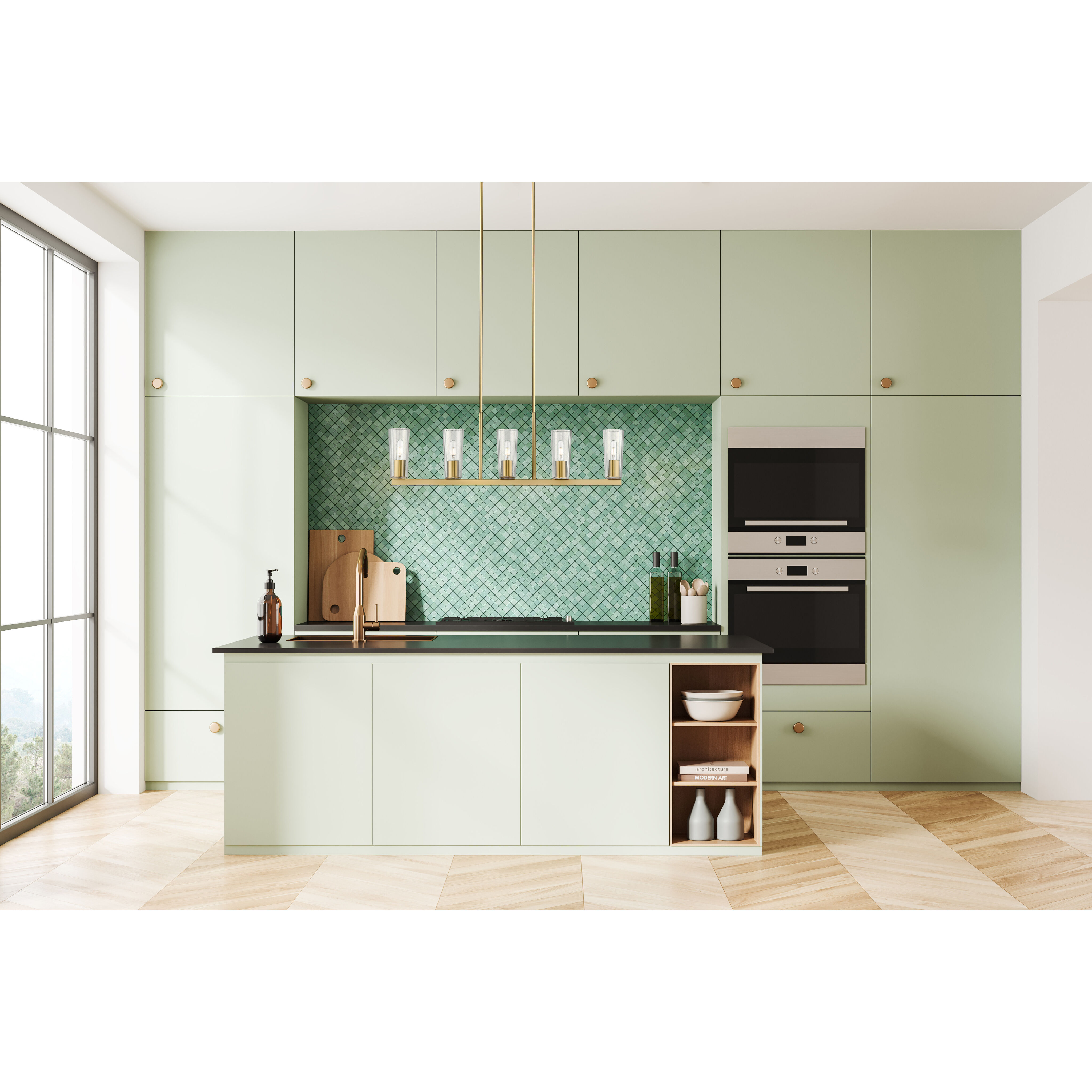 Titus 5 Light 44 inch Modern Gold Linear Chandelier Ceiling Light