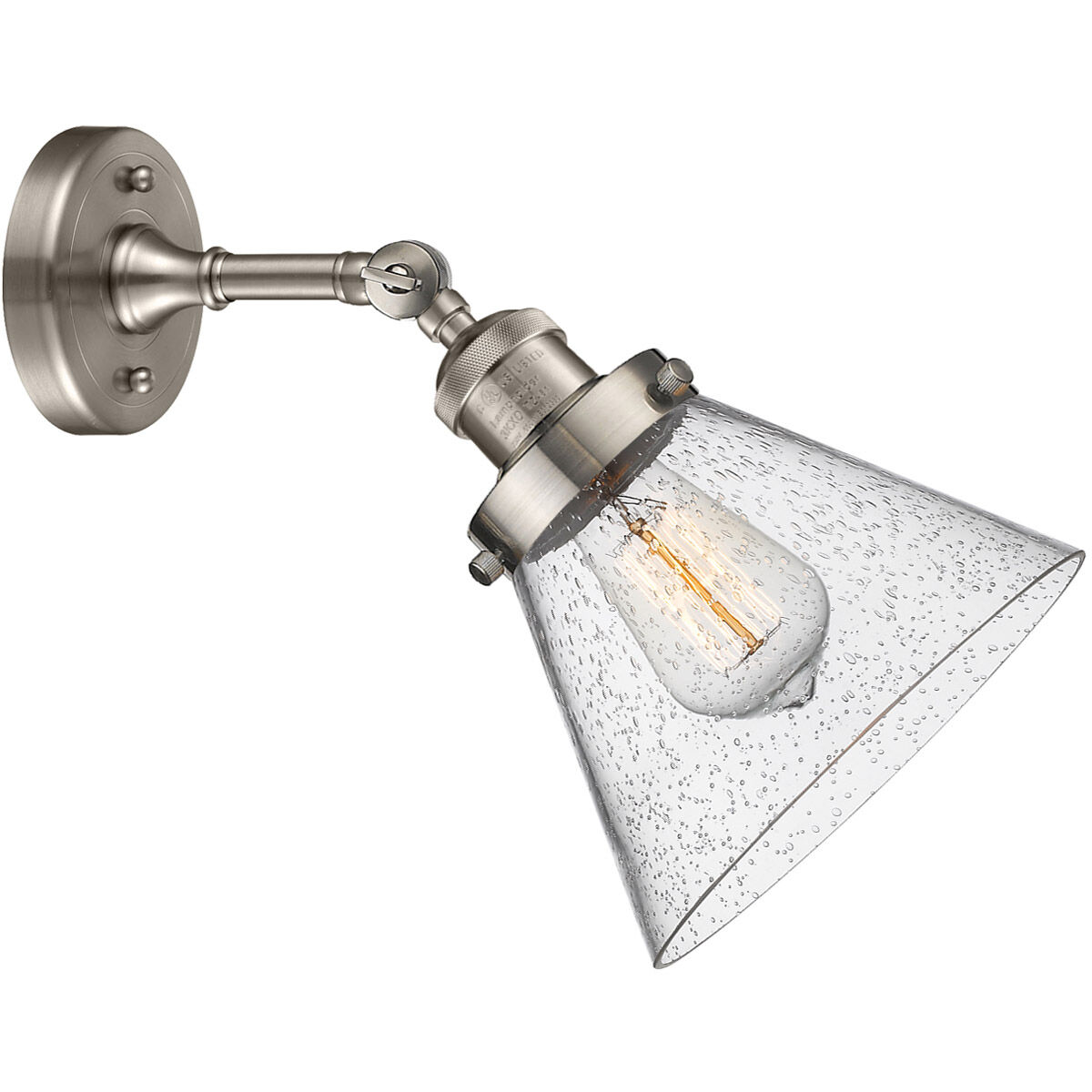 Franklin Restoration Large Cone 1 Light 8 inch Brushed Satin Nickel Sconce Wall Light in Seedy Glass, Franklin Restoration