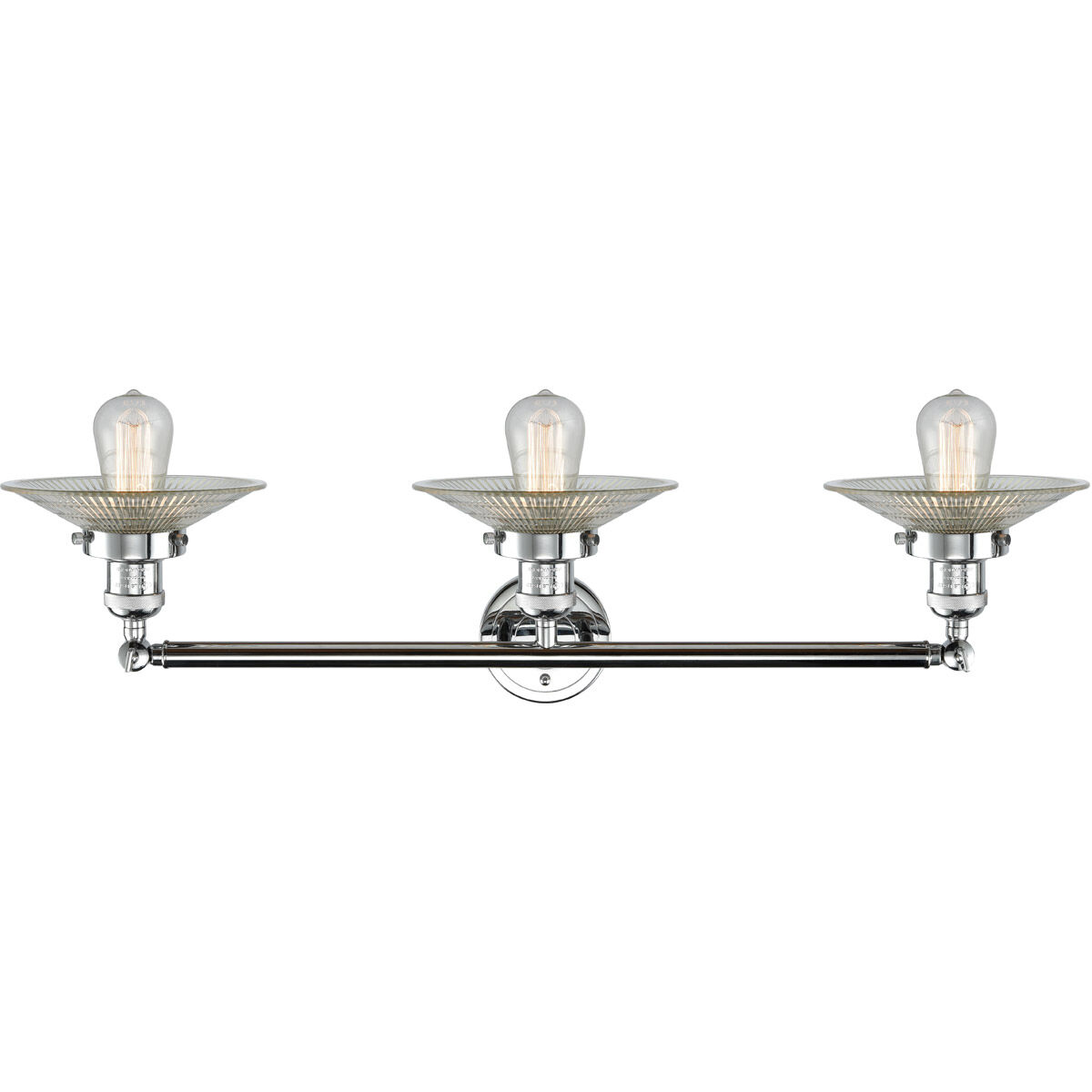 Franklin Restoration Halophane 3 Light 33 inch Polished Chrome Bath Vanity Light Wall Light in Clear Halophane Glass, Franklin Restoration