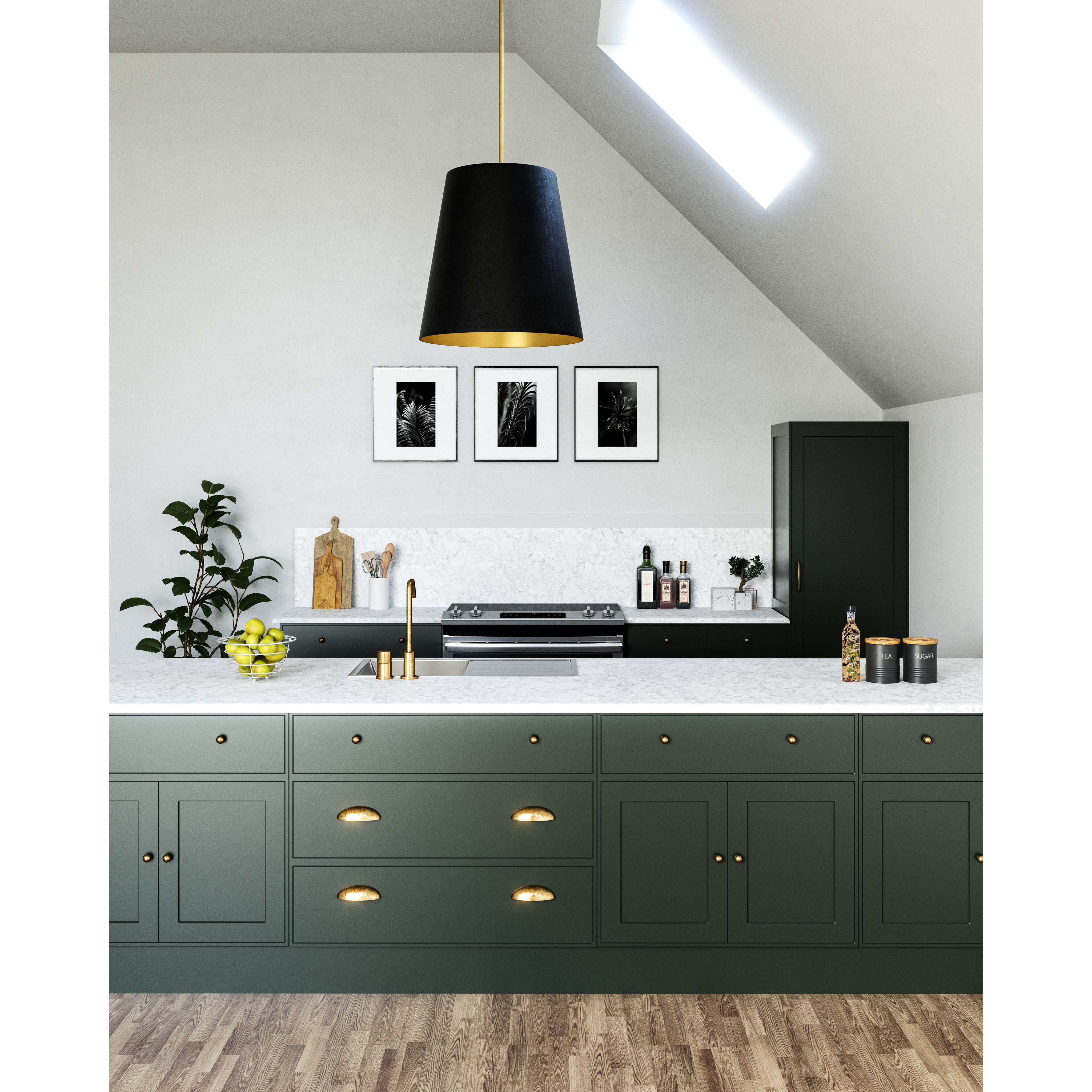 Calor 3 Light 24.88 inch Black Linen With Gold Parchment/Vintage Brass Pendant Ceiling Light in Black Linen With Gold Parchment and Vintage Brass