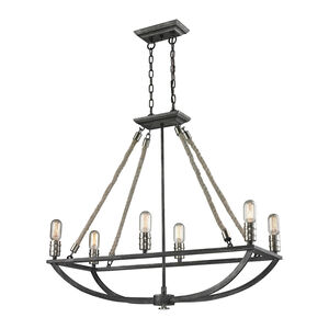 Gates 6 Light 13 inch Silvered Graphite with Polished Nickel and Natural Chandelier Ceiling Light