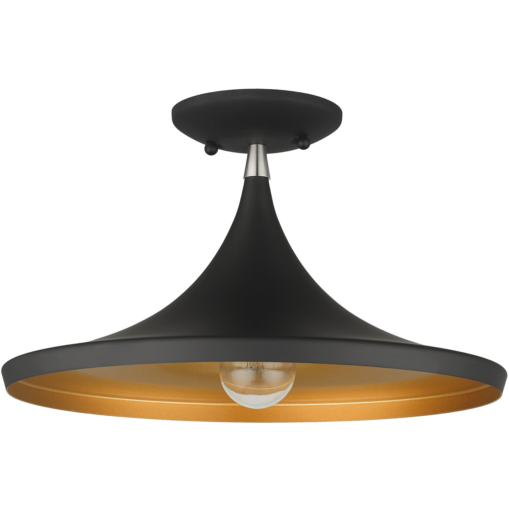 Waldorf 1 Light 14 inch Black with Brushed Nickel Finish Accents Semi-Flush Ceiling Light in Black with Brushed Nickel Accent