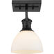 Hines 1 Light 7 inch Matte Black Semi-flush Ceiling Light in Opal Glass, Damp