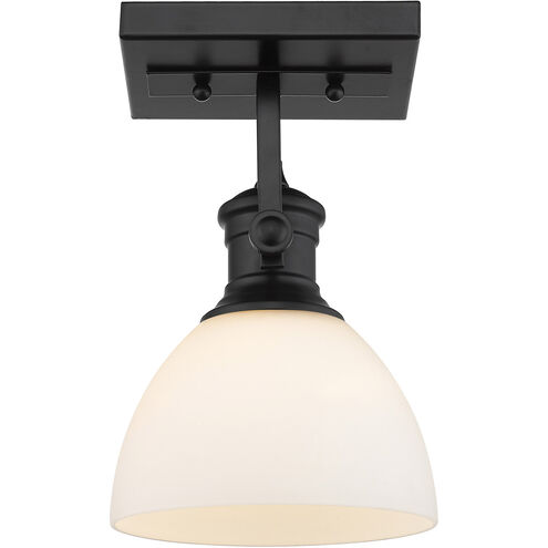 Hines 1 Light 7 inch Matte Black Semi-flush Ceiling Light in Opal Glass, Damp
