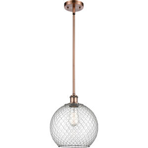 Ballston Large Farmhouse Chicken Wire 1 Light 10 inch Antique Copper Pendant Ceiling Light in Clear Glass with Nickel Wire, Ballston