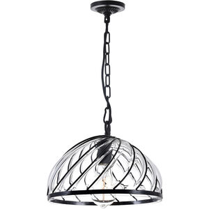 Escot 1 Light 12 inch Black and Wood Down Pendant Ceiling Light