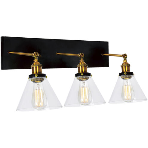 Eustis 3 Light 24 inch Black and Gold Brass Wall Light