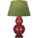 Double Gourd 31 inch 150.00 watt Ruby Red Glazed Ceramic with Deep Patina Bronze Table Lamp Portable Light in Tea Green with Taupe