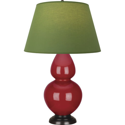 Double Gourd 31 inch 150.00 watt Ruby Red Glazed Ceramic with Deep Patina Bronze Table Lamp Portable Light in Tea Green with Taupe
