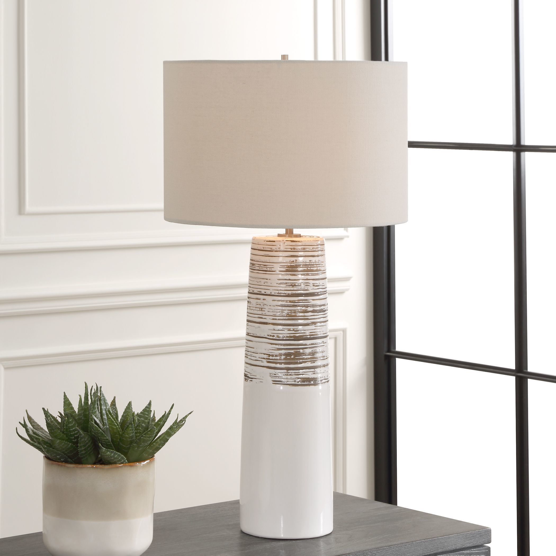 Haven 29.5 inch 150.00 watt White Glaze and Brushed Plated Nickel Table Lamp Portable Light