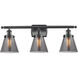 Ballston Small Cone 3 Light 26 inch Matte Black Bath Vanity Light Wall Light in Plated Smoke Glass, Ballston