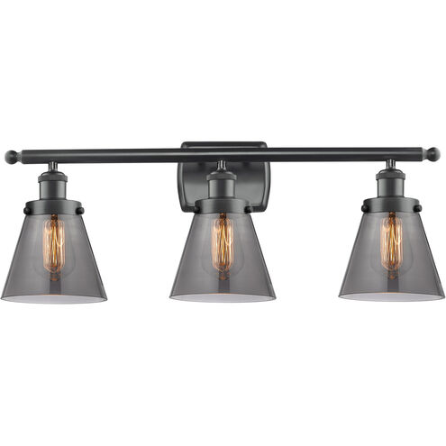 Ballston Small Cone 3 Light 26 inch Matte Black Bath Vanity Light Wall Light in Plated Smoke Glass, Ballston