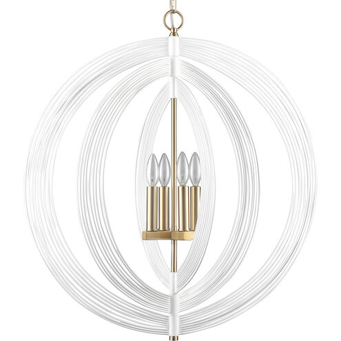 Orme 4 Light 27 inch White with Satin Brass Pendant Ceiling Light, H-Bar