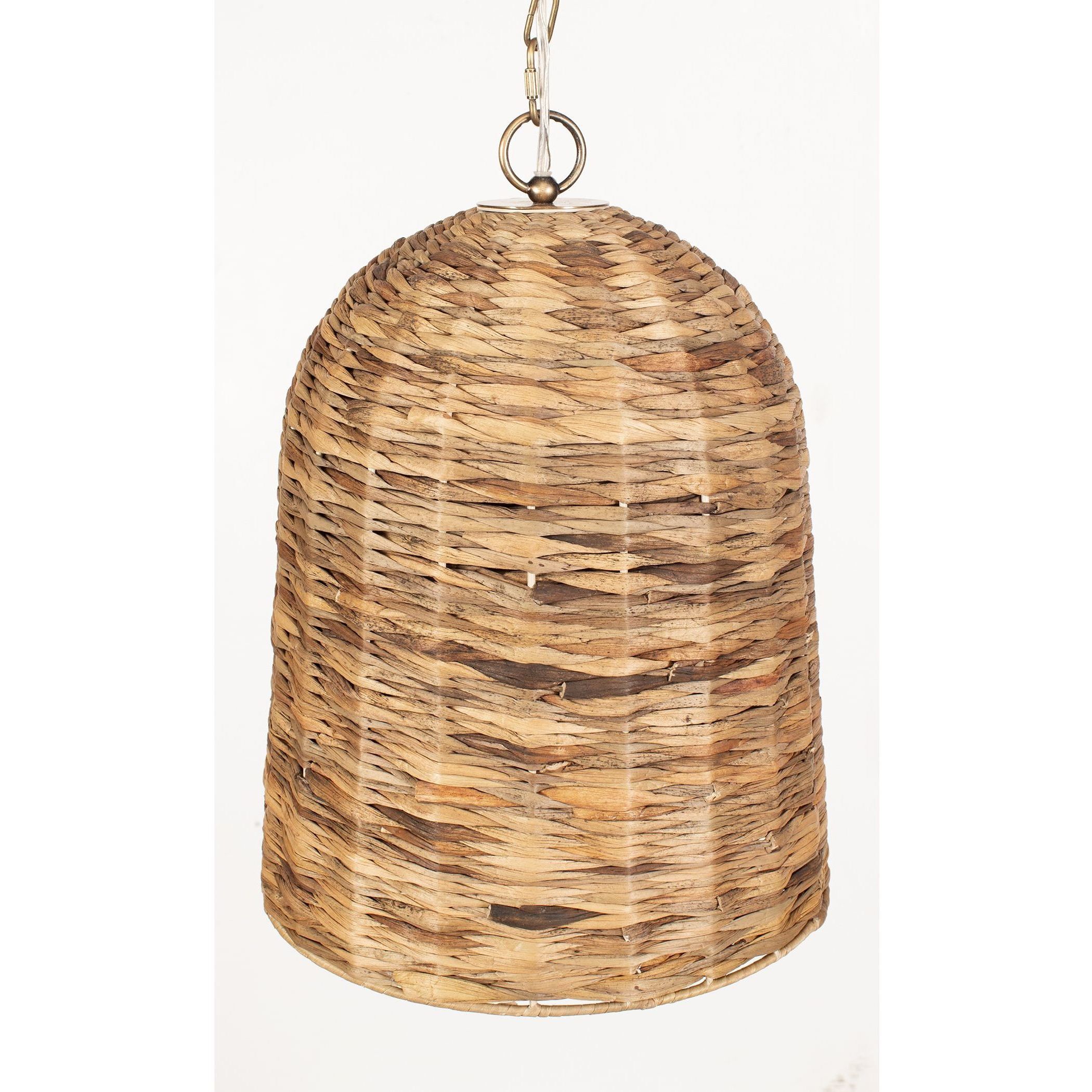 Rotorua 1 Light 13.75 inch Antique Brass and Natural Woven Sea Grass Pendant Ceiling Light