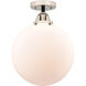 Nouveau 2 Beacon LED 12 inch Black Polished Nickel Semi-Flush Mount Ceiling Light in Matte White Glass