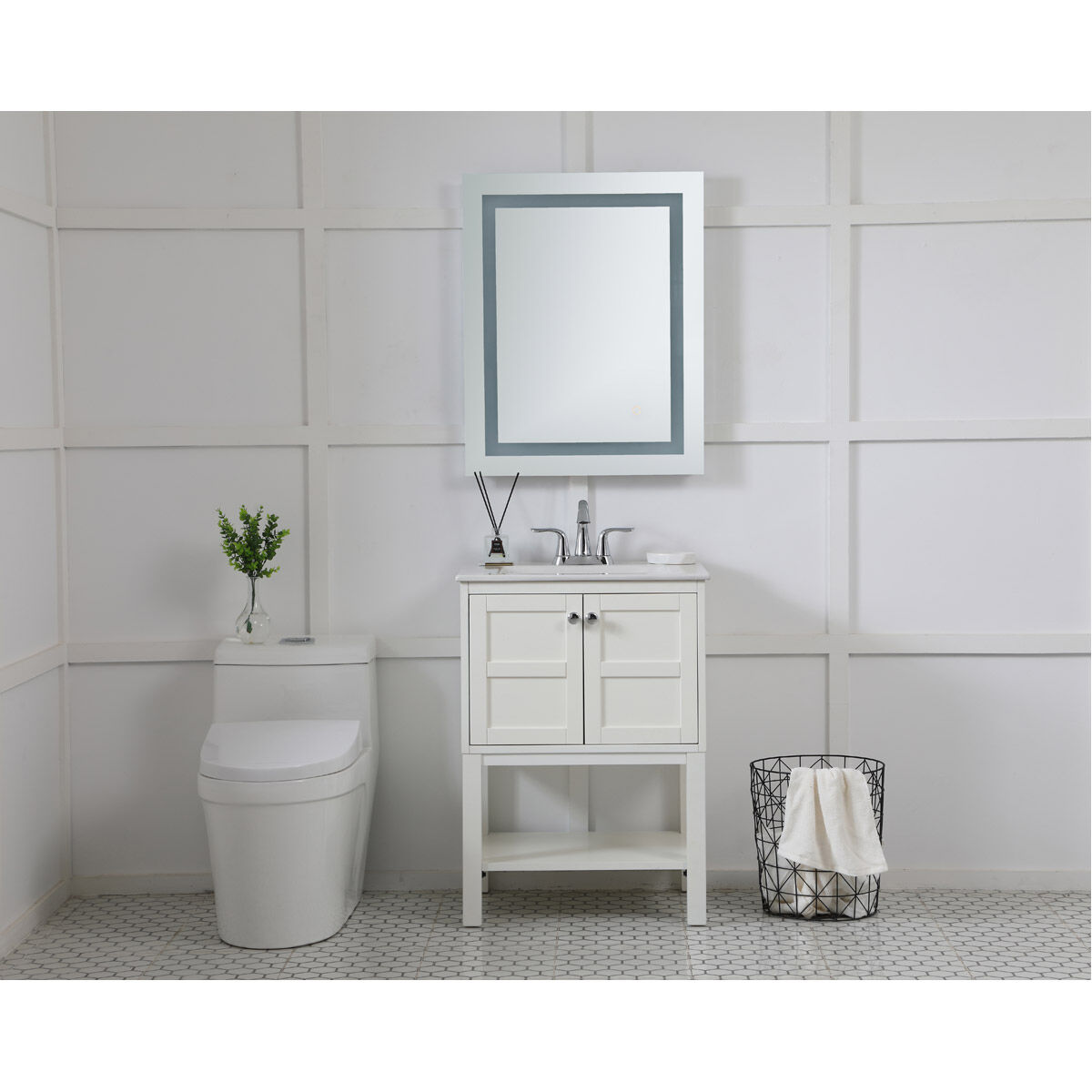 Helios 30 X 24 inch Silver Lighted Wall Mirror