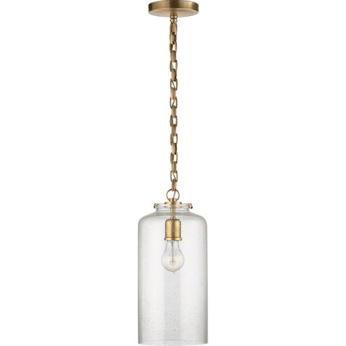 Thomas O'Brien Katie3 1 Light 7 inch Hand-Rubbed Antique Brass Cylinder Pendant Ceiling Light in Seeded Glass