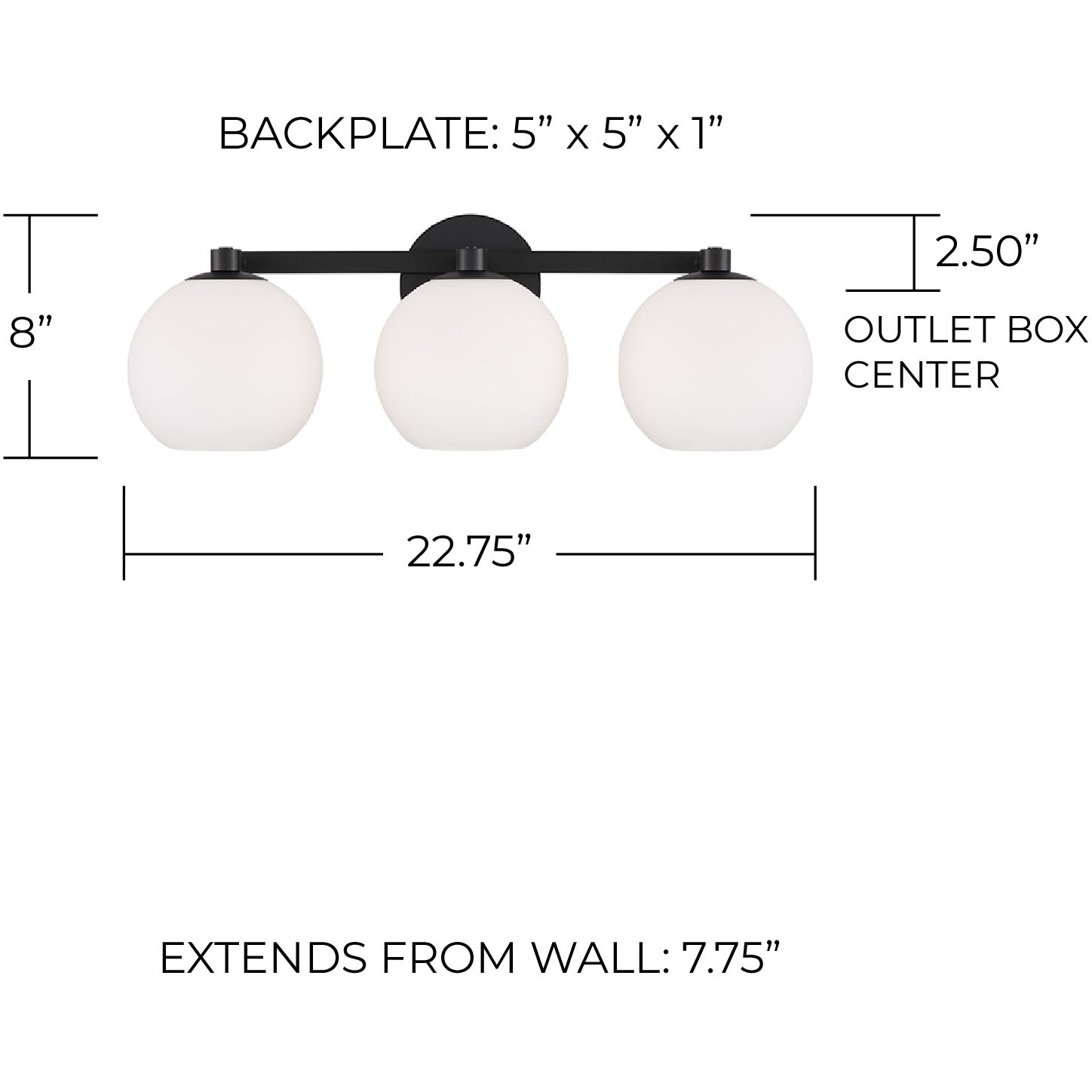 Ansley 3 Light 22.75 inch Matte Black Vanity Light Wall Light