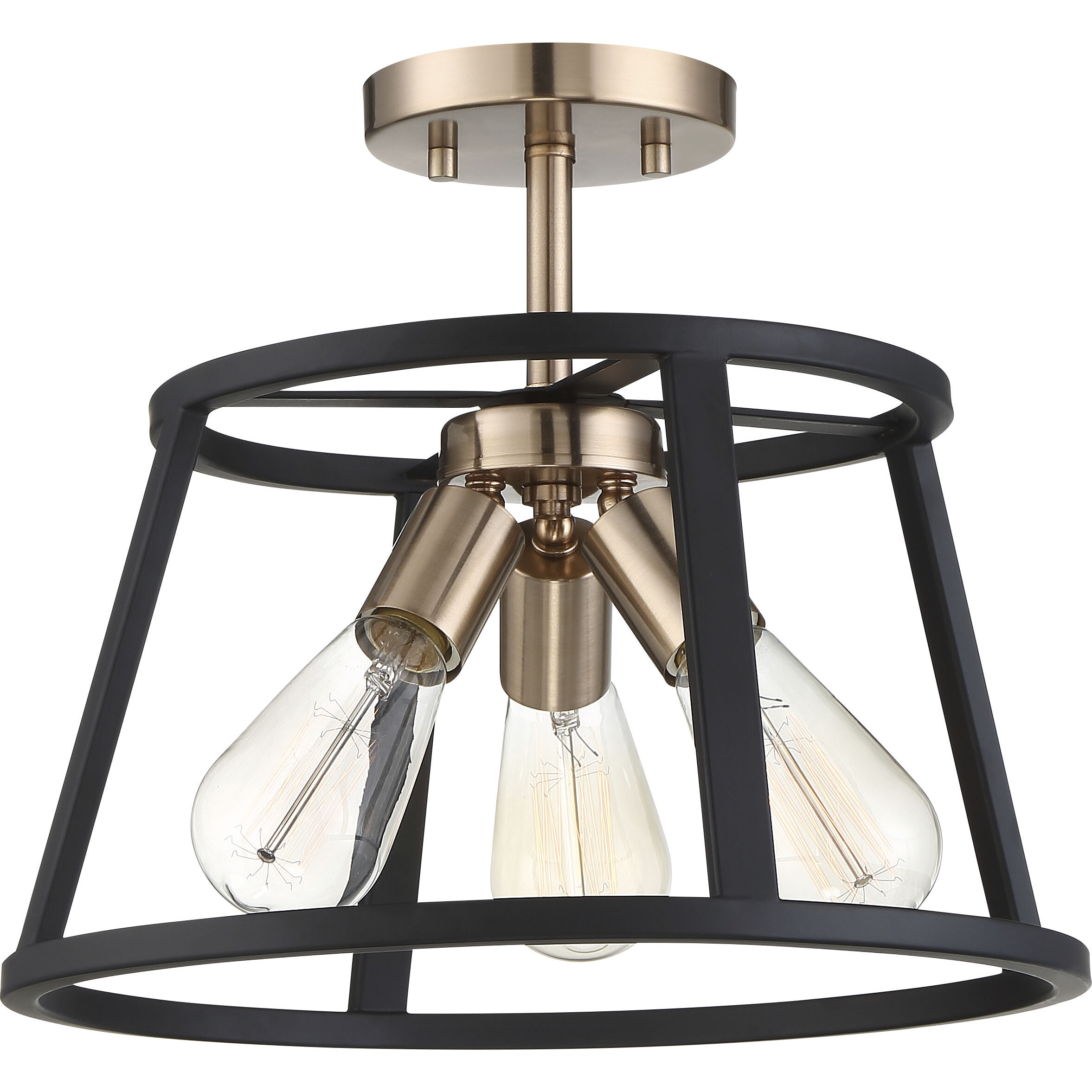 Chassis 3 Light 14 inch Copper Brushed Brass and Matte Black Flush Mount Ceiling Light