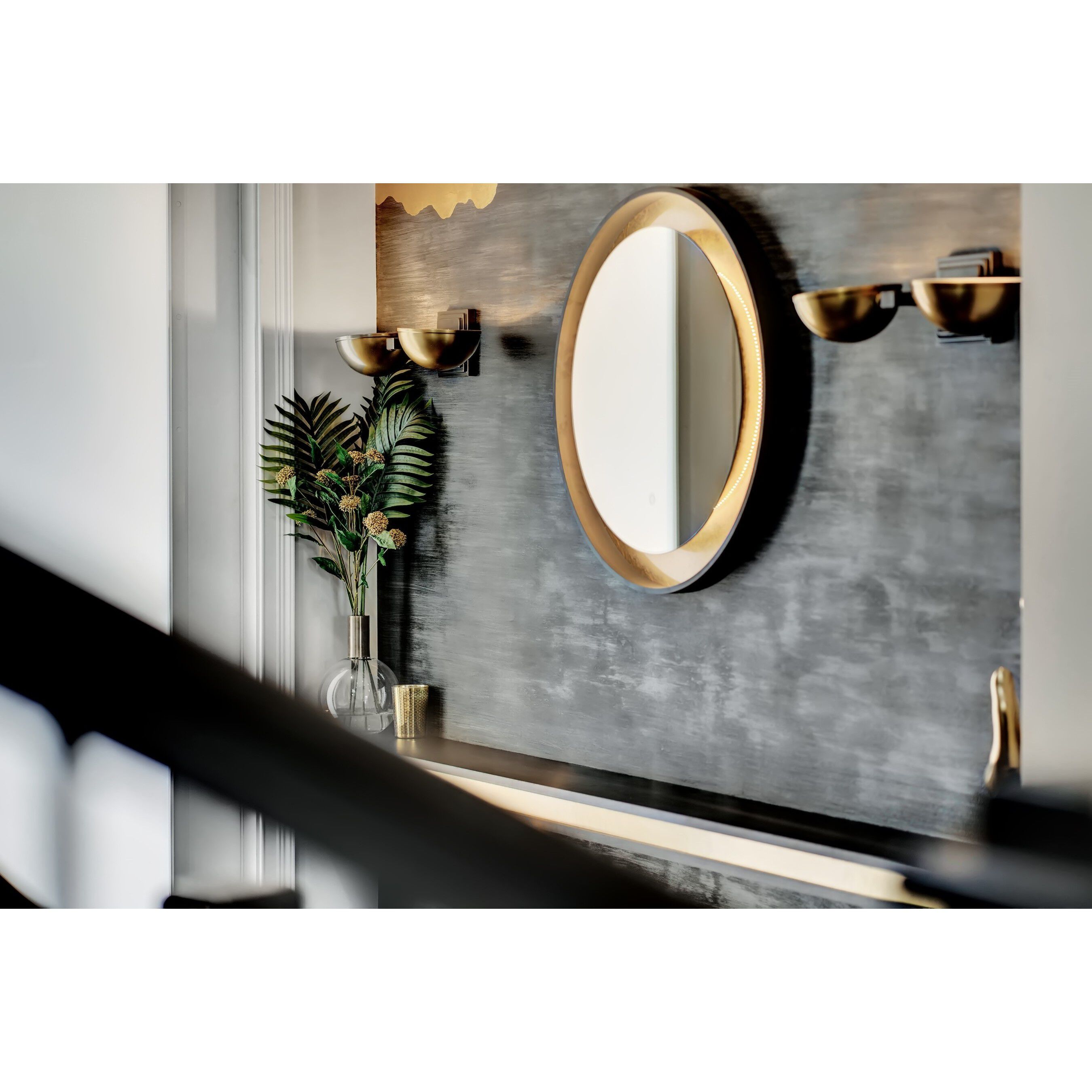 Floating 23.5 X 23.5 inch Gold Leaf and Black LED Wall Mirror