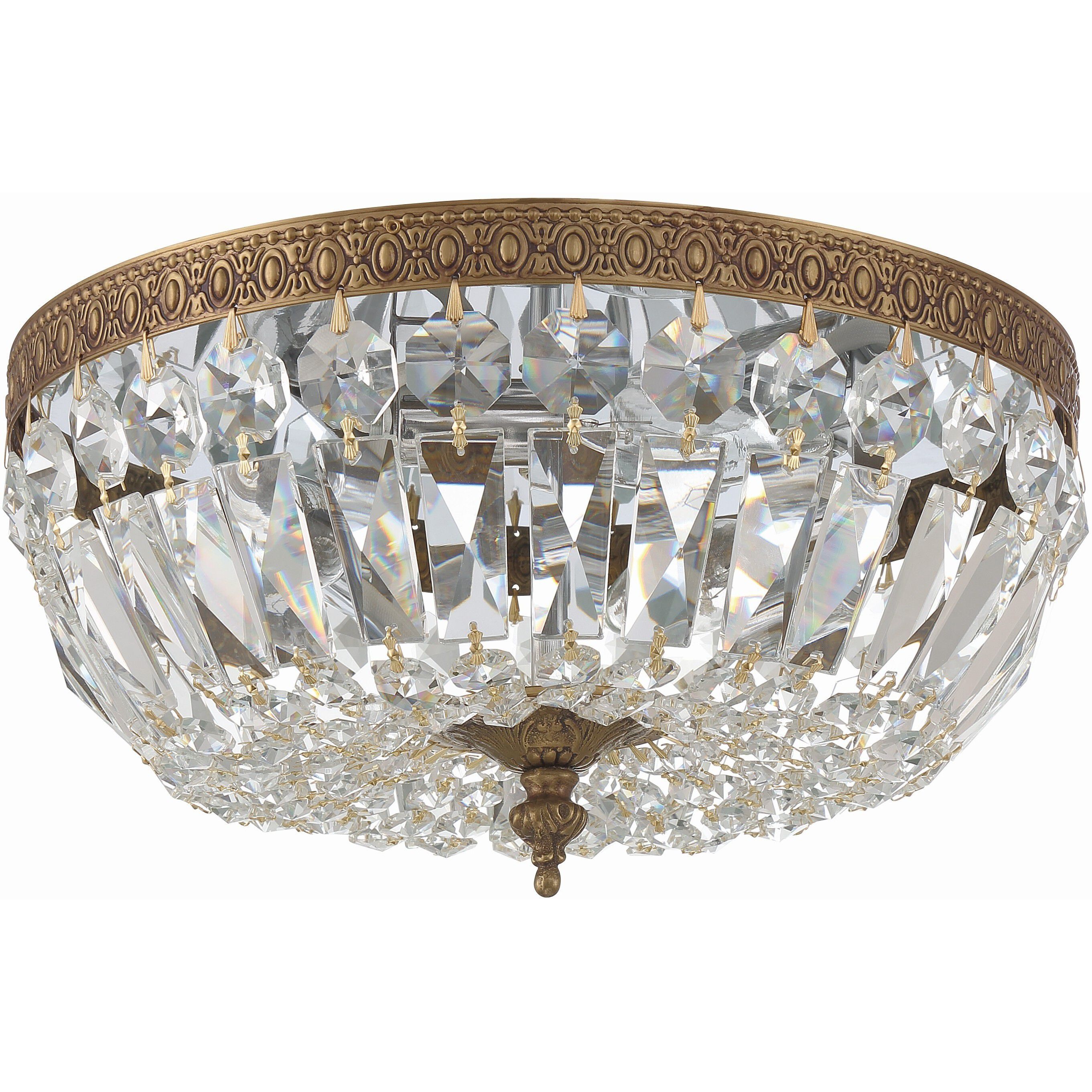 Waltham 3 Light 12 inch Olde Brass Flush Ceiling Light in Clear Italian