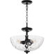 Adams 3 Light 15 inch Matte Black Dual Mount Ceiling Light in Clear Hammered