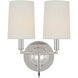 Thomas O'Brien Elkins 2 Light 10 inch Polished Nickel Double Sconce Wall Light in Linen 