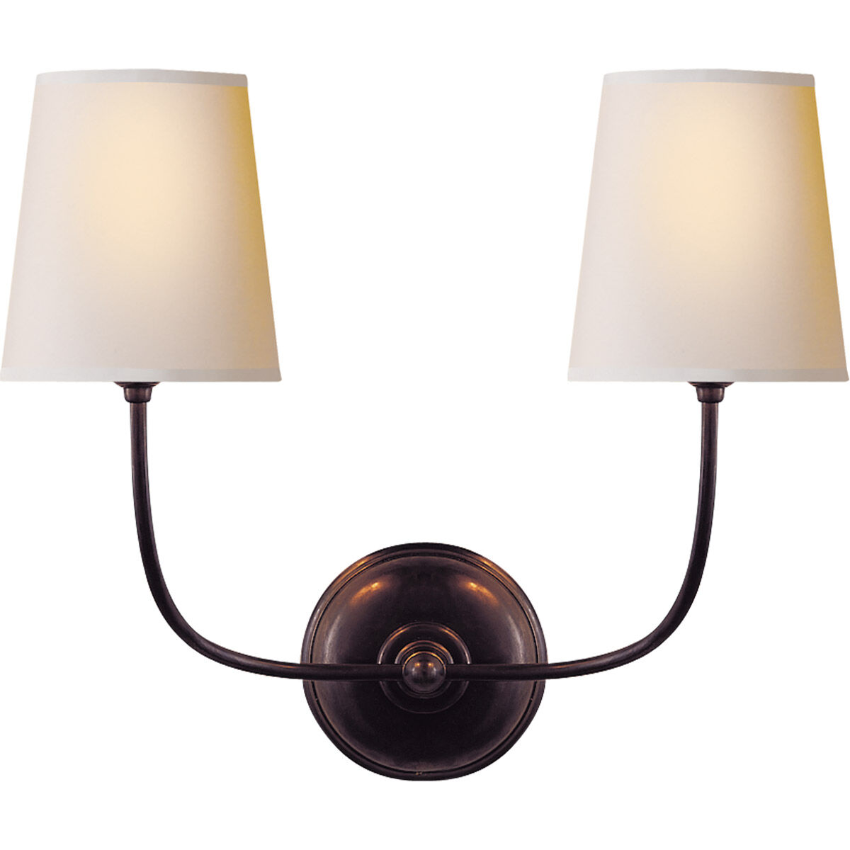 Thomas O'Brien Vendome Double Sconce Wall Light in Bronze, Natural Paper