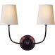Thomas O'Brien Vendome Double Sconce Wall Light in Bronze, Natural Paper