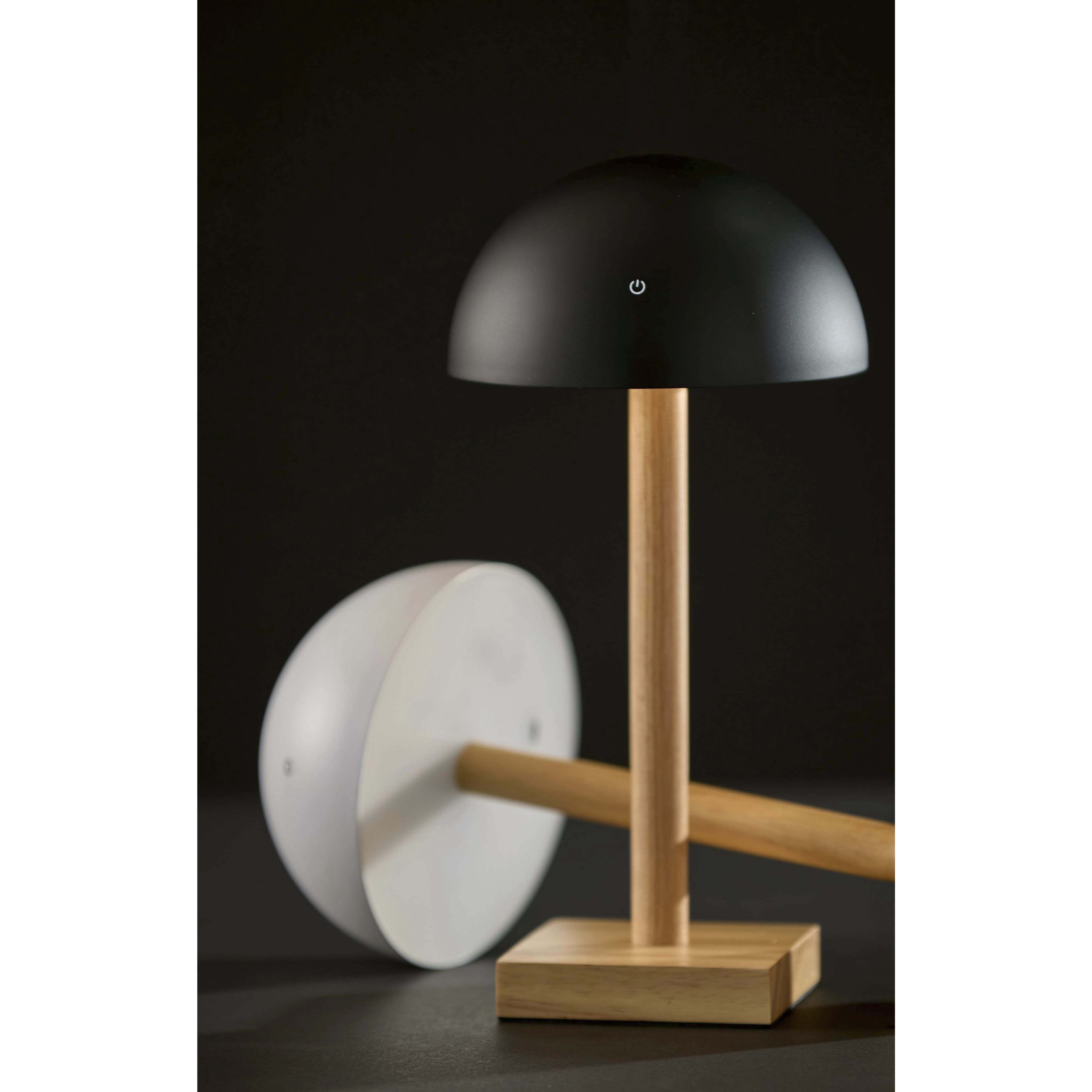 Nash 12 inch 1.50 watt White and Natural Wood Cordless Table Lamp Portable Light