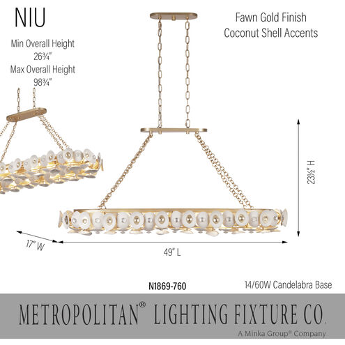 Niu 14 Light 49 inch Coconut Shell Gold / Coconut Shell White Island Light Ceiling Light