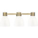 Lawton Bell 3 Light 24 inch Brushed Brass Bath Vanity Light Wall Light in Gloss White Glass