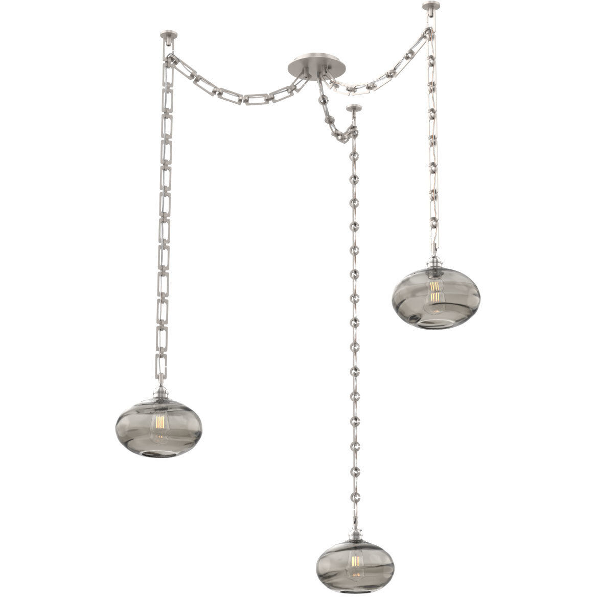 Coppa 3 Light 17 inch Beige Silver Swag Multi-Pendant Ceiling Light in Optic Rib Smoke, Rectangular Chain