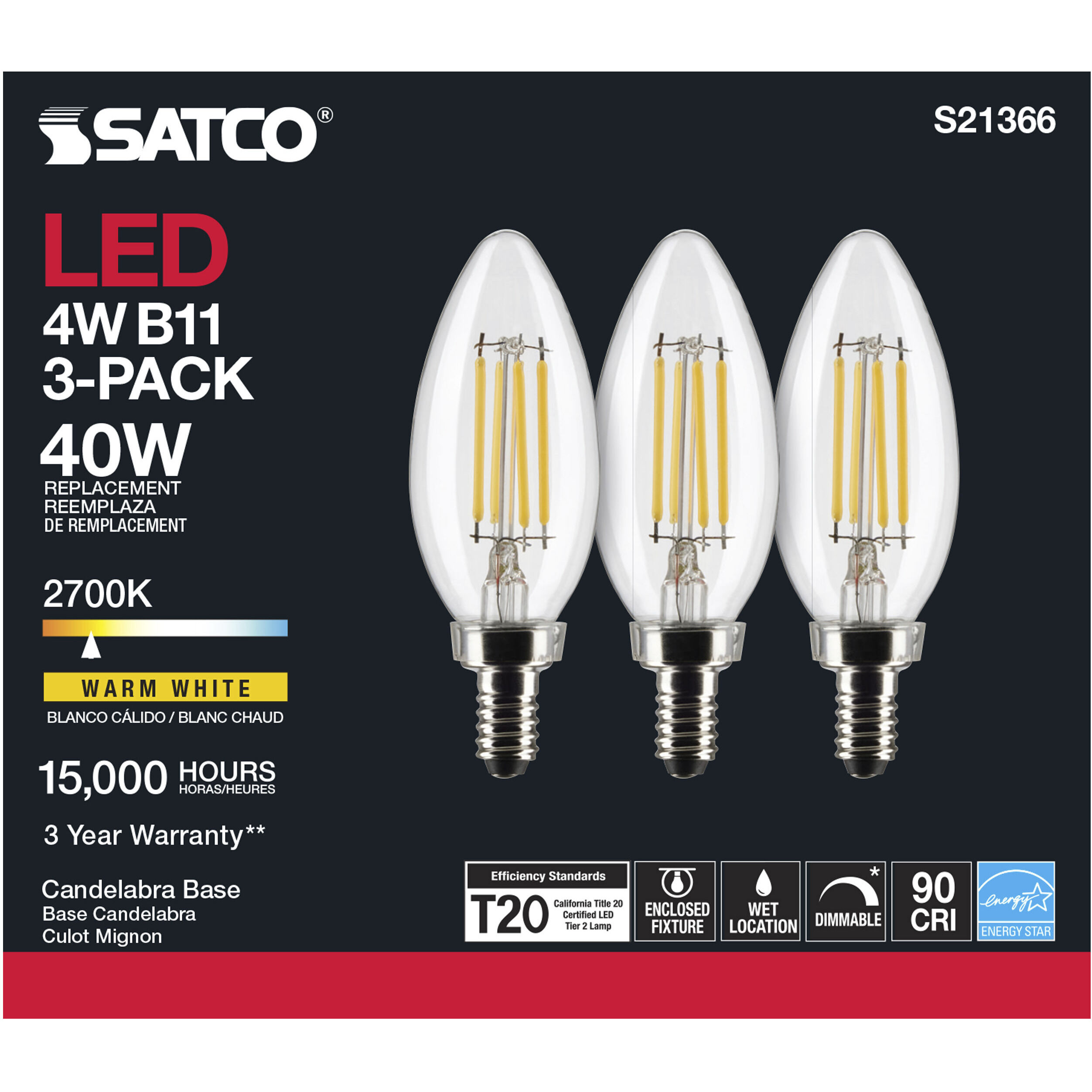 Lumos LED Candelabra Candelabra 4.00 watt 2700K LED Filament