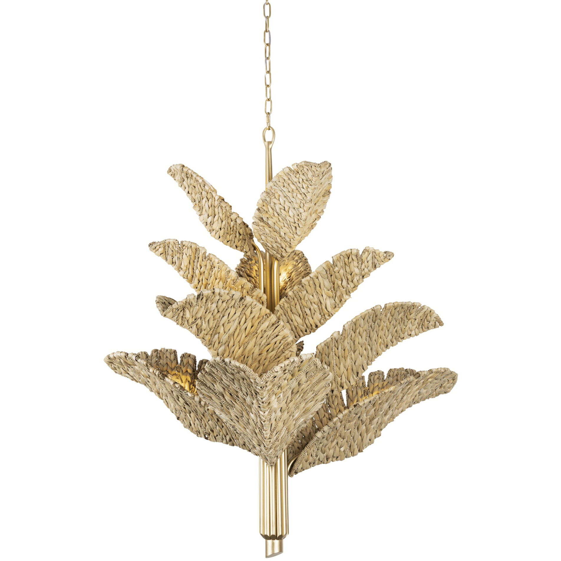 Banana Leaf 12 Light 44.25 inch French Gold with Natural Seagrass Chandelier Ceiling Light