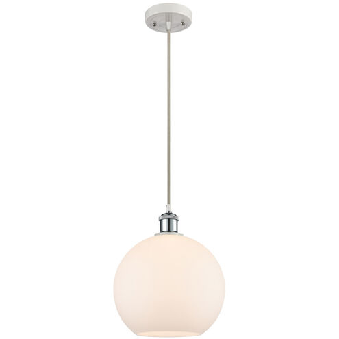 Ballston Large Athens LED 10 inch White and Polished Chrome Mini Pendant Ceiling Light in Matte White Glass, Ballston