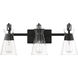 Lakewood 3 Light 24 inch Matte Black Vanity Light Wall Light, Essentials