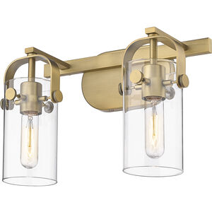 Pilaster II Cylinder 2 Light 14.88 inch Brushed Brass Bath Vanity Light Wall Light in Clear Glass