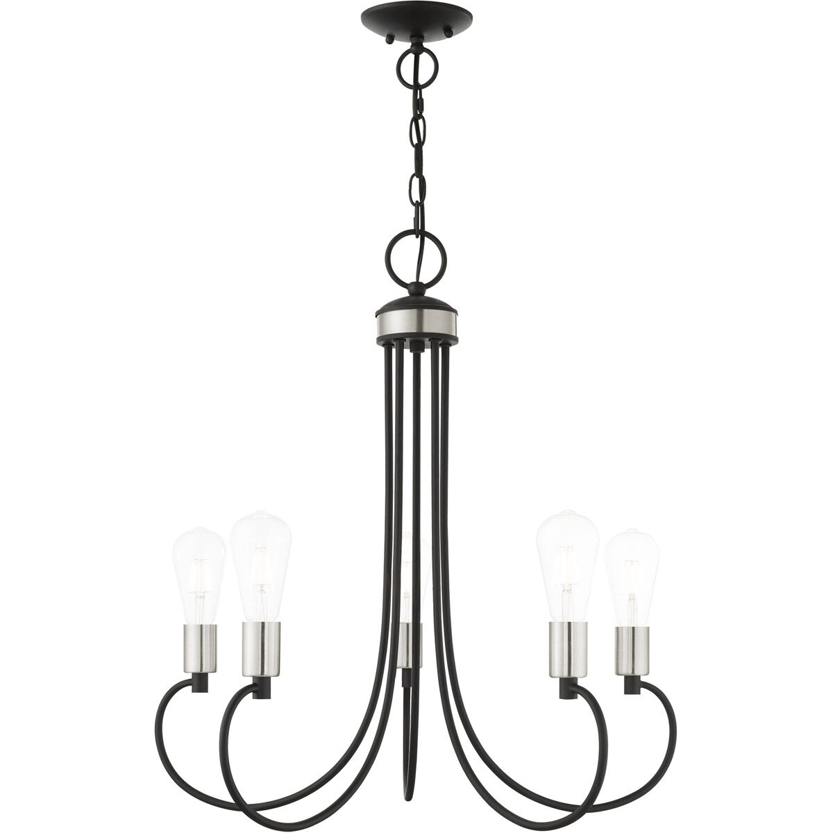 Bari 5 Light 25 inch Black with Brushed Nickel Accents Chandelier Ceiling Light