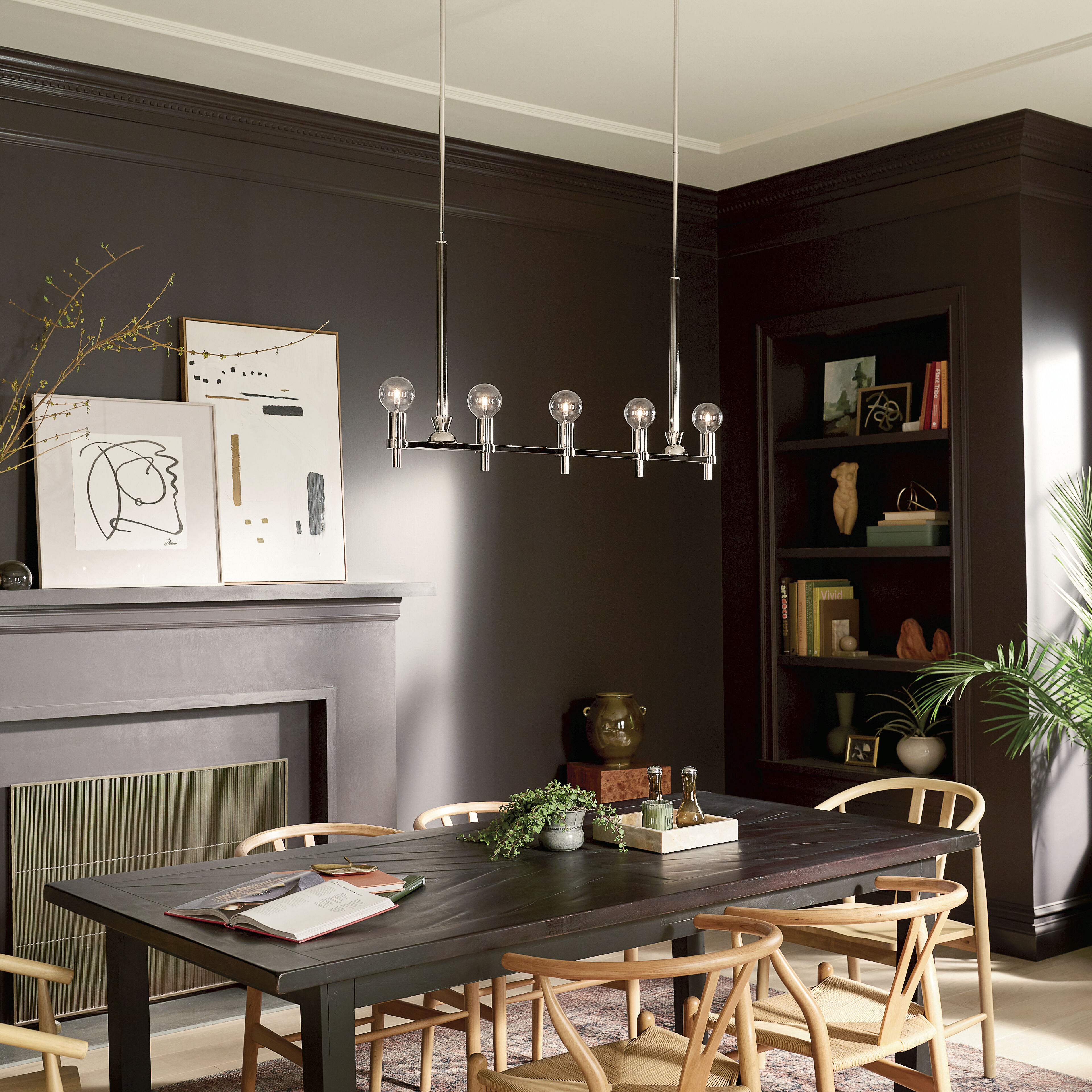 Torvee 5 Light 2.75 inch Nickel Textured Chandelier Linear Ceiling Light in Polished Nickel