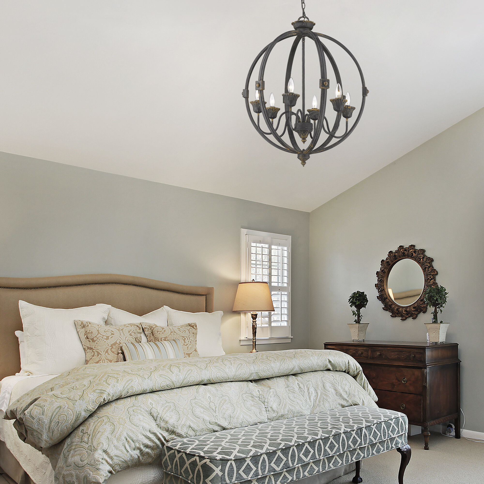 Jules 25.5 inch 60.00 watt Antique Black Iron Chandelier Ceiling Light